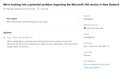 Microsoft Service Outage 1 August